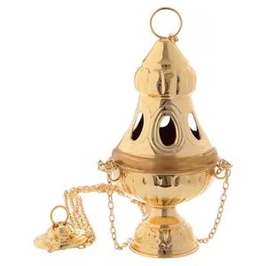 Brass Incense <b>Burner</b> Gold Finish Hand Made Religious Decorative Design With Chain And Lid <b>For</b> Meditation Prayer Room - Product Image 1