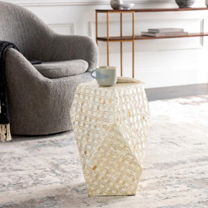 Tabourets de table d'appoint en mosaïque faits à la main, incrustés de nacre naturelle, forme hexagonale géométrique à facettes, pour salon - Product Image 2