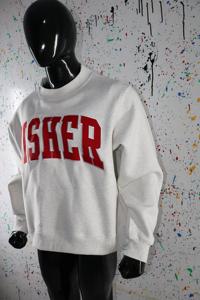 Sweat-shirt à col montant gris cendré FISHER, 100% coton, broderie appliquée rouge, col large, URBAN PRODUCTIONS - Product Image 4