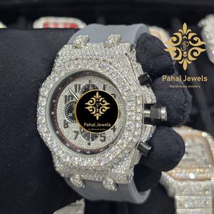 นาฬิกาควอตซ์หรูสำหรับผู้ชาย Pahal Jewels ขนาด 45 มม. ตัวเรือนทรงแปดเหลี่ยม ประดับเพชร สายยาง หน้าปัดอนาล็อก โครโนกราฟ แทคไมเตอร์ - Product Image 5