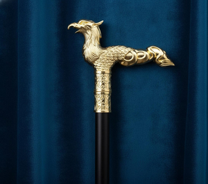 Bastón de madera vintage Golden Phoenix con mango decorativo, 93 cm de largo, accesorio de moda hecho a mano para caballero - Product Image 1