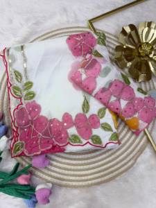 Sari indio de boutique, color rosa, con hermosas cintas y lentejuelas, con pintura al pincel, ropa tradicional india, ropa étnica para mujer. - Product Image 6