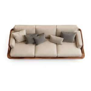 Sofá Moderno de 3 Plazas de Madera de Teca Sólida, Sofá de Lujo Tapizado para Sala de Estar, Sofá Escandinavo de Madera para Hotel, Villa o Apartamento - Product Image 5