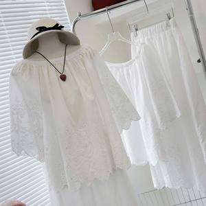 Falda Midi Casual de Cintura Alta con Bordado de Algodón Suave y Secado Rápido para Vacaciones y Playa - Product Image 1