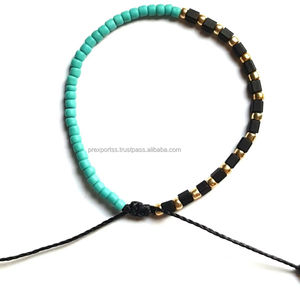 Bracelet ajustable fait main en perles de rocaille noires et turquoise, luxe minimaliste, cadeau unisexe, vente en gros personnalisée - Product Image 3