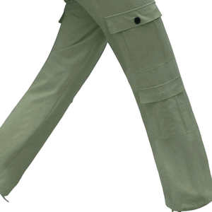 Women's High Waist <b>Cargo</b> Pants Solid Green Canvas Casual Full Length With Pockets Loose Fit Drawstring Closure Spring Style - Product Image 3