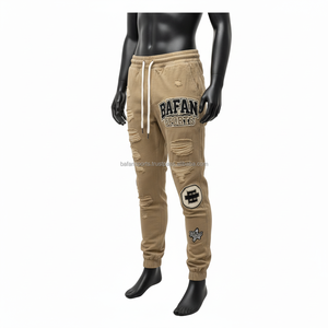 Haute qualité 320 GSM coton lourd polaire hommes survêtement pantalon Rip Design manchette élastique taille réglable Logo personnalisé lavé pantalons pour hommes - Product Image 5