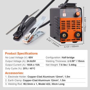 Saldatrice Portatile 2-IN-1 ARC/Lift TIG 160A 110V/220V con Inverter IGBT e Funzione Hot Start per Facile Utilizzo - Product Image 3