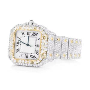 Montre de luxe carrée en acier inoxydable avec cadran en verre incrusté de diamants, mouvement à quartz, style hip-hop - Product Image 1
