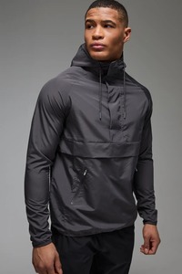 Men's Hooded Windbreaker <b>Jacket</b> Solid Color Half Zip Polyester Sporty Style Autumn Wear - Product Image 1