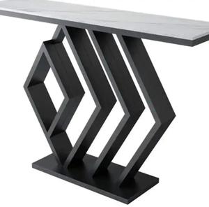 Modern Geometric Marble Top <b>Console</b> Table With <b>Black</b> Metal Base Indoor Living Room Decor Accent Piece - Product Image 3