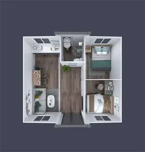 Maison conteneur préfabriquée pliable à double aile extensible de 20 pieds, design moderne du milieu du siècle, pour bureau, bâtiment scolaire, 2 chambres - Product Image 5