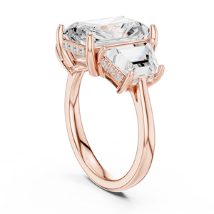 Anillo de Compromiso de Oro Rosa con Corte Esmeralda y 3 Diamantes Cultivados en Laboratorio para Mujer, Joyería Nupcial para Boda - Product Image 2