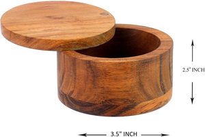 Boîte à sel en bois d'olivier la plus populaire, écologique et de style gourmand, avec entretien facile (lavage à la main uniquement) pour pot à sel rond en bois - Product Image 5