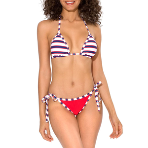 Ensemble de maillots de bain bikini 2 pièces sans couture pour femmes, uni/à rayures, avec bijoux, écologique, sexy, soutien-gorge et culotte, collection 2026, vente chaude aux États-Unis - Product Image 2