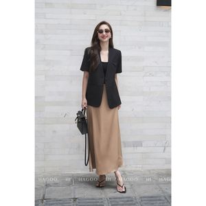 <b>Women's</b> Woolen Short Sleeve Embroidery Button Slim Fit Breathable Blazer <b>Jacket</b> Casual Office Workwear From Vietnam B677 - Product Image 3