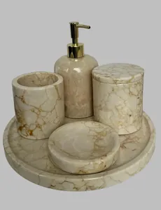 Stone Era Luxury Hot Selling Best Quality Beige Marble <b>Bathroom</b> <b>Accessories</b> <b>Set</b> Stainless Steel Pump for Home Restaurant - Product Image 4