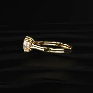 Special Occasion Round Solitaire Dual Plain Band <b>Ring</b> With Hidden Halo Vintage CVD <b>Diamond</b> <b>Ring</b> VVS-VS Clarity IGI Certified. - Product Image 4