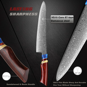 ชุดมีดเชฟเหล็กดามัสกัสแกนกลาง VG10 สไตล์ญี่ปุ่น LEGACY BLADES 67 ชั้น ด้ามไม้แบบเต็มด้าม ผู้ผลิต OEM - Product Image 6