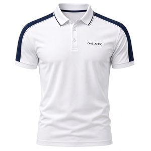 Polo de golf personnalisé pour homme, blanc et bleu marine, en piqué de polyester anti-humidité, uniforme d'entreprise, vêtements de performance OEM ODM - Product Image 1