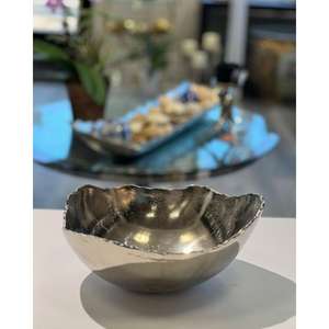 Tazón de Metal Plateado con Base Dorada para Frutas y Aperitivos, Tazones Decorativos Artesanales, Precio al por Mayor - Product Image 5