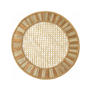 Napperons ronds en raphia bicolore tressé effet soleil, avec bord festonné, pour décoration de table de mariage style bohème chic (vente en gros) - Product Image 5