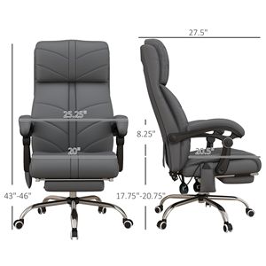 Sedia da Ufficio con Massaggio a Vibrazione a 4 Punti e Riscaldamento, in Pelle PU Grigia, Reclinabile e Regolabile in Altezza, Sedia Direzionale Tradizionale - Product Image 3