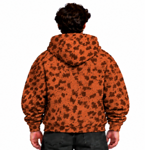 Burnt <b>Orange</b> Leopard Print Winter <b>Hoodie</b> Heavyweight Fleece Pullover Sweatshirt Oversized Fit Kangaroo Pocket Casual Streetwear - Product Image 2