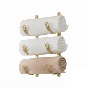 Wholesale Vintage Bathroom Accessories <b>Gold</b> <b>Wall</b> Mounted Towel Rack Ornate Victorian Style 3-Tier Vertical Bathroom Towel Holder - Product Image 1