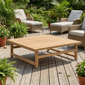 Table basse d'extérieur contemporaine en bois massif, forme carrée, couleur naturelle durable, ensemble de meubles de jardin - Product Image 3