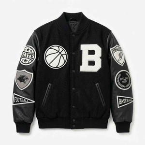 Veste de baseball pour homme, style varsity, corps en laine, manches en cuir véritable, design bicolore personnalisé, veste bomber universitaire - Product Image 1