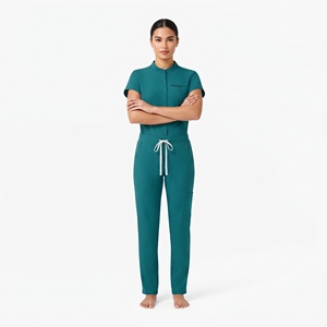 Hawk Eye <b>Women</b> Scrub Set <b>Teal</b> Short Sleeve Top Pants Hospital Uniforms with Pockets Polyester Woven Fabric - Product Image 2