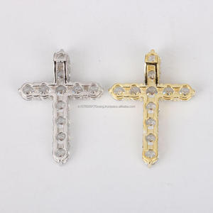 Elegant Christian Cross Necklace Pendant With Diamond Pave Gold Finish - Product Image 1