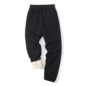 Pantalones Jogger de Forro Polar para Mujer Tallas Grandes, Color Liso, con Cordón, Cintura Media, Frente Plano, Invierno, Casual, Pierna Ancha, Largos, Ajuste Holgado - Product Image 1