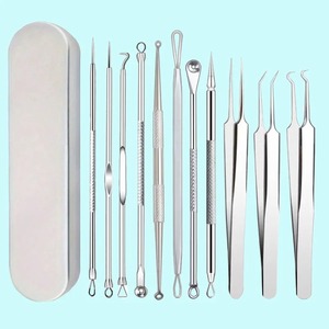 Kit de 11 instruments manuels ergonomiques de classe I pour l'extraction des points noirs et le nettoyage des pores, instruments chirurgicaux dentaires pour le soin de la peau du visage et l'acné - Product Image 1