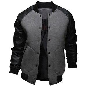 Chaqueta Varsity Gris para Hombre, de Lona, con Mangas de Lana Negra, Cuello Mao, Casual, de Invierno, Resistente al Viento, Transpirable, Corte Regular - Product Image 1