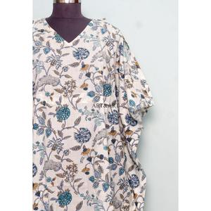Robe mini kafthan indienne faite à la main, écologique, 100% coton, col en V, imprimé floral, épaules dénudées, fluide, pour femmes - Product Image 6