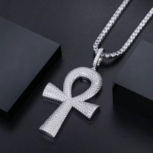 Colgante de Cruz Ankh Plateado con Incrustaciones de Cristal y Diamantes de Imitación, Joyería de Moda Hiphop para Hombre, Regalo - Product Image 3