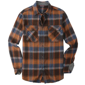 <b>Mens</b> Classic Plaid <b>Flannel</b> <b>Shirt</b> Long Sleeve Turn-Down Collar Single Button Embroidered 100% Cotton Casual for Spring 6XL - Product Image 4