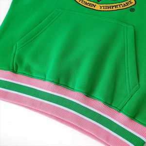 Sudadera Unisex AKA Green Stripe Chenille con Cuello Redondo, Bordado de Letras Griegas, Ajuste Cómodo, Ropa Casual Premium - Product Image 6