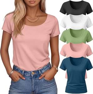 Haut décontracté à manches courtes pour femme, col rond doux, tendance - Product Image 1