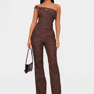 Pantalones de Moda de Cintura Media de Piel Sintética con Bajo Acampanado para Mujer, de Secado Rápido, Transpirables, de Ajuste Holgado, Estilo Urbano, 260 g/m², de Ante Sintético - Product Image 6
