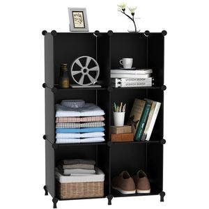 Organiseurs de placard en plastique empilables 6 cubes DIY, étagères de rangement noires pour placard de chambre, séparateurs d'étagères - Product Image 5