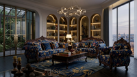Ensemble de canapés de salon classiques européens sculptés à la main pour villa, meubles de style luxueux avec structure en bois massif pour grands espaces de vie