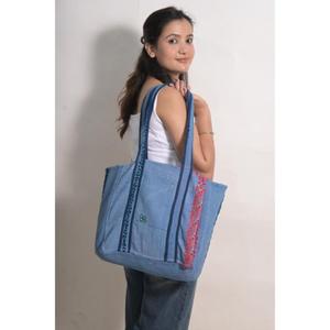 Bolso Tote de Algodón Kantha Vintage, Bolso de Hombro Boho Hecho a Mano en India, Bolso de Compras para Mujer - Product Image 1