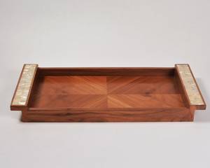 Ensemble de plateaux en bois incrustés de nacre géométrique, faits à la main, mosaïque, plateau de service oriental, coquillages naturels, décoration d'intérieur - Product Image 4