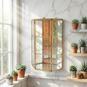 Artisan Design SH75a <b>Wall</b> <b>Mounted</b> Glass Storage Cabinet <b>Shelf</b> with Gold Frame Decorative Vintage Style for Bathroom - Product Image 3