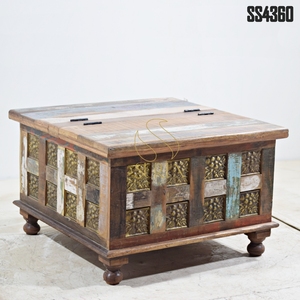 Handcrafted Latest Style Solid <b>Wood</b> Storage Trunk Unique Indian Designer Living Room Furniture SUREN SPACE Brand Rajasthan - Product Image 2