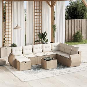 Conjunto de Sofás Modulares Grandes de Ratán Sintético Beige para Jardín, Muebles de Exterior Cómodos y Elegantes - Product Image 1