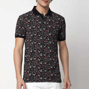 Polo de Hombre con Estampado Floral Negro, Estilo Casual Elegante, Manga Corta, Corte Entallado, Premium, Rojo y Blanco, Ropa de Verano HD 2026 - Product Image 1
